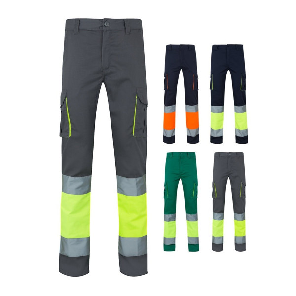 VL ZEUS. Zweifarbige Stretch-Hose mit mehreren Taschen (240 g/m²), aus Baumwolle (46 %), EME (38 %)